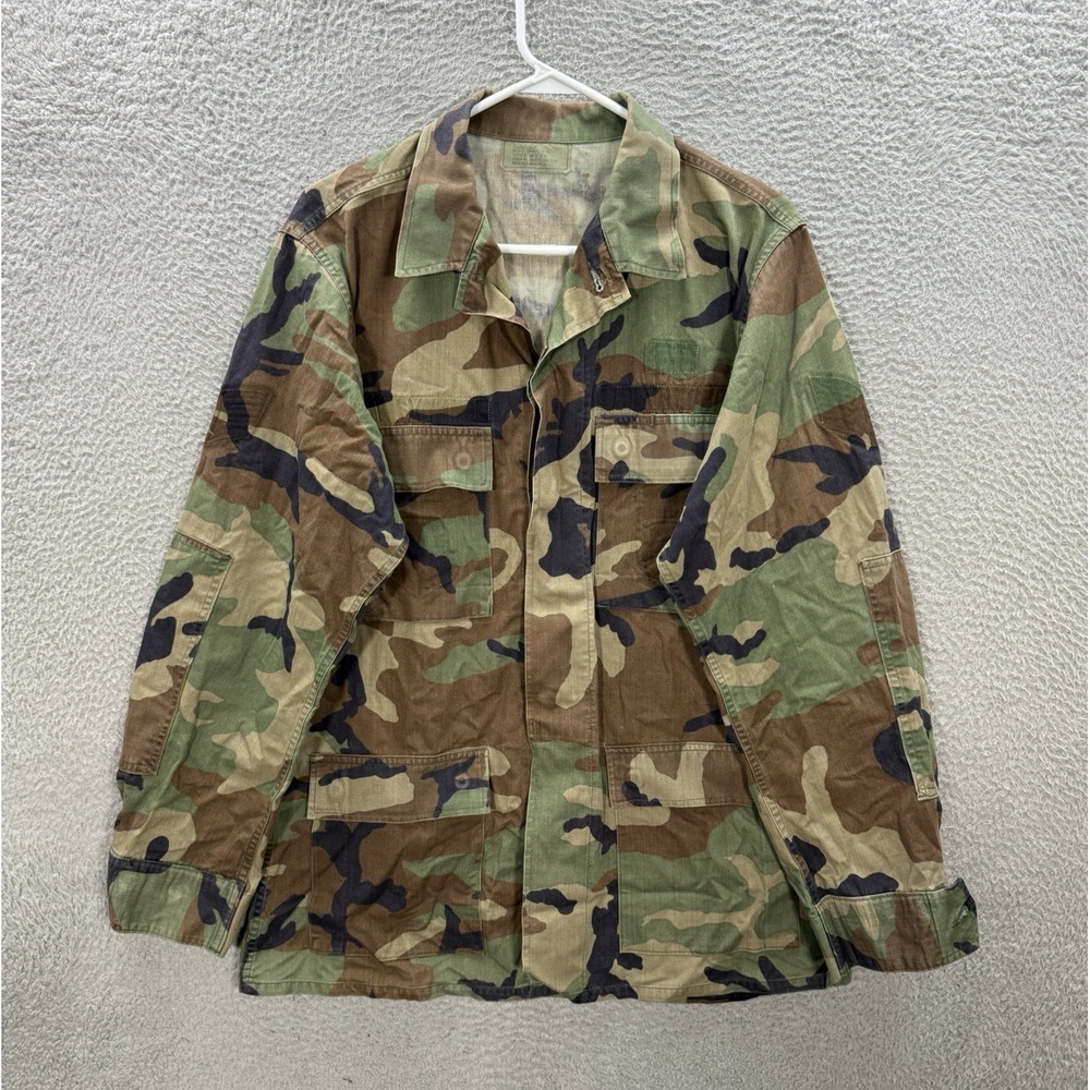 Vintage Military Jacket Adult Medium Long Camouflage Woodland Camo Army Combat